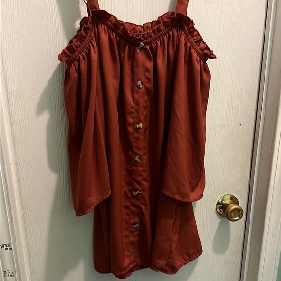 Brown Ruched Neckline Blouse with Relaxed Fit - Picture 6 of 8